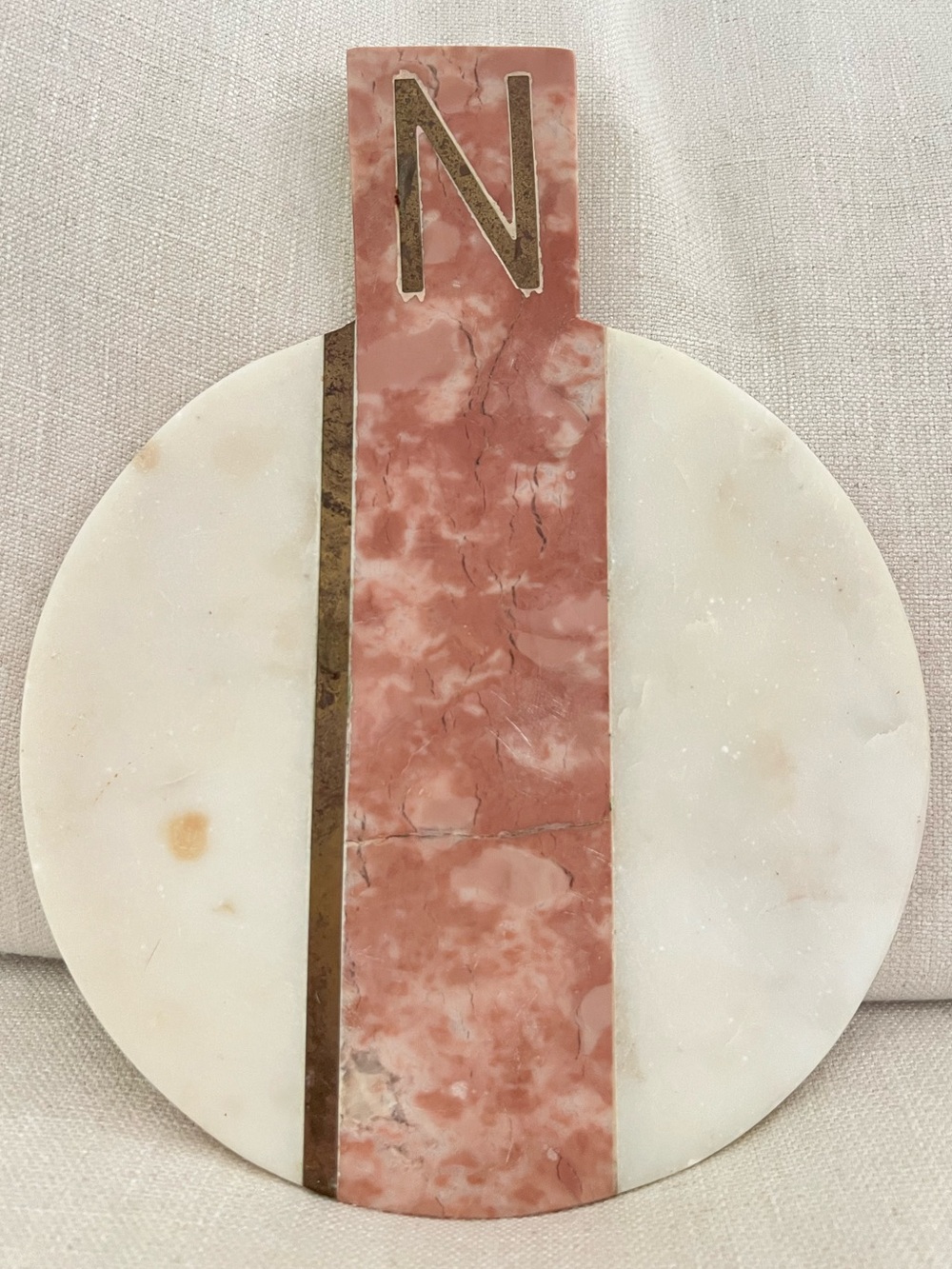 NEW Anthropologie Monogram N Marble Cheese Board - Pink & White